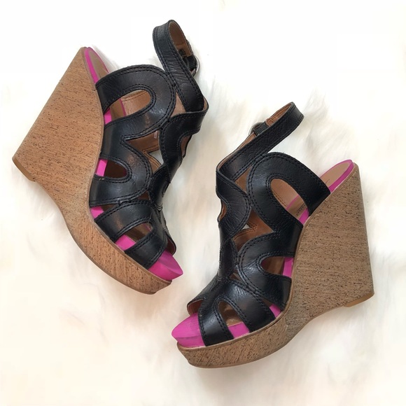 Lucky Brand Penrose Black Leather Platform Wedge - Picture 2 of 8